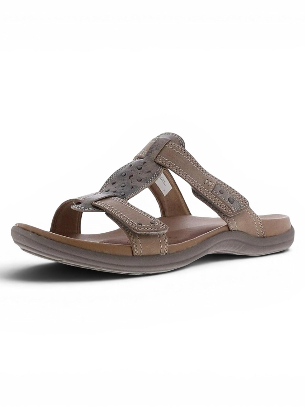 Cobb Hill Women's Ruby Perforated Brown/Taupe Leather Slide Sandal Size 6 N